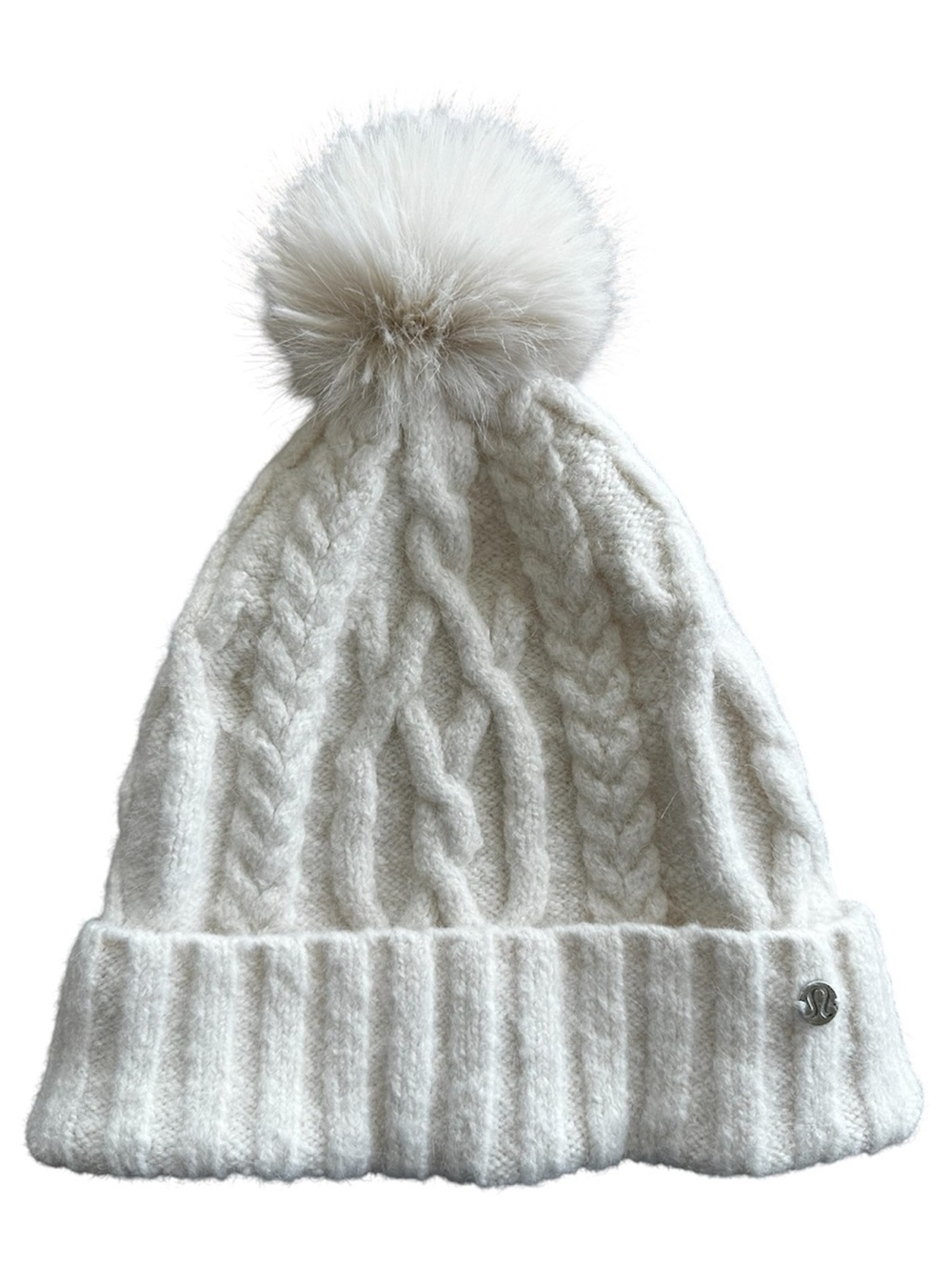 Lululemon Athletica Cable Knit Twist Warm Pom Pom Beanie Winter Hat